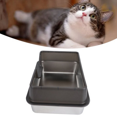 Compact Stainless Steel Cat Litter Box with High Sides, Anti-Splash Design, Easy to Clean, Black