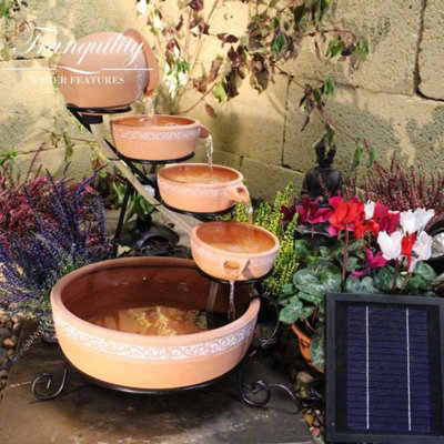 Compact Teracotta Traditional Solar Water Feature - Solar Powered  - Ceramic - L32 x W32 x H53 cm