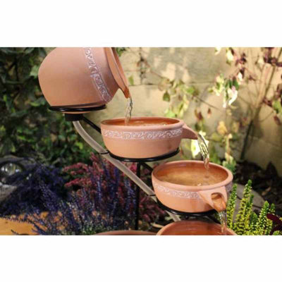 Compact Teracotta Traditional Solar Water Feature - Solar Powered  - Ceramic - L32 x W32 x H53 cm