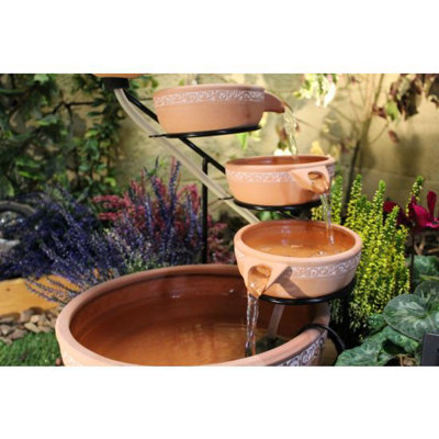 Compact Teracotta Traditional Solar Water Feature - Solar Powered  - Ceramic - L32 x W32 x H53 cm