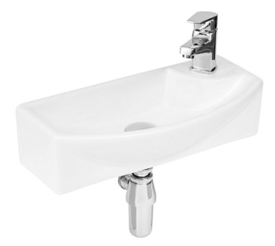 Compact Wall Hung Left Hand Round Ceramic 1 Tap Hole Vessel - 450mm - Balterley