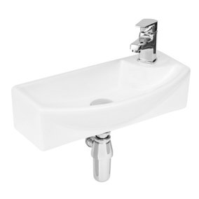 Compact Wall Hung Left Hand Round Ceramic 1 Tap Hole Vessel - 450mm - Balterley