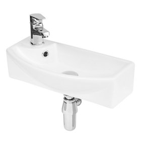 Compact Wall Hung Right Hand Round Ceramic 1 Tap Hole Vessel - 450mm - Balterley