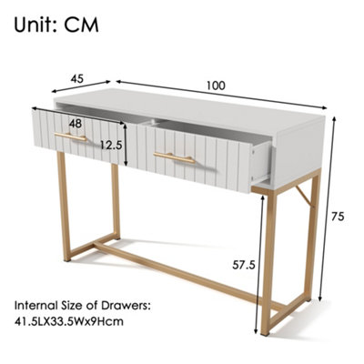 Compact White Dressing Table with 2 Drawers, 76.5cm High, 100cm Wide ...