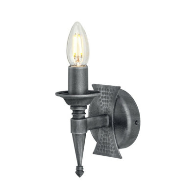 Compact Wrought Iron Wall Light in Black and Silver with LED E14 Socket