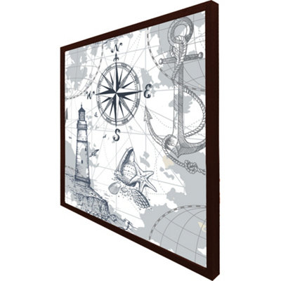 Compass & map (Picutre Frame) / 12x12" / Black