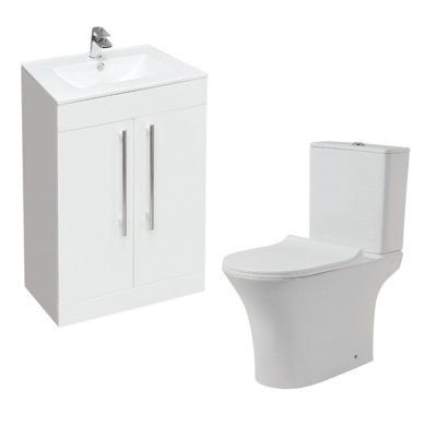 Complete Bathroom Suite (W)1700 Left Hand L Shape Shower Bath, Vanity Unit, Toilet, Tap & Shower Set