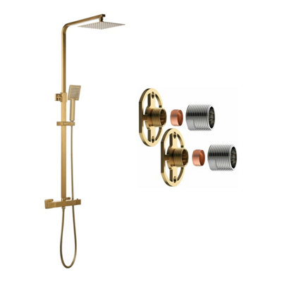 Complete Brushed Brass Bathroom Pack Shower Basin & Bath Filler Towel Rail Illuminated LED Mirror - 3