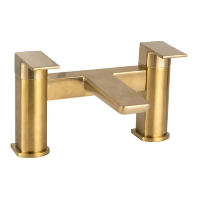 Complete Brushed Brass Bathroom Pack Shower Basin & Bath Filler Towel Rail Illuminated LED Mirror - 4