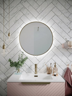 Complete Brushed Brass Bathroom Pack Shower Basin & Bath Filler Towel Rail Illuminated LED Mirror - 5