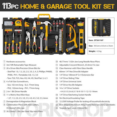 Complete Hand Tool Set: Tool Kit for Home & Professional Use 113 Pc Hi-Spec