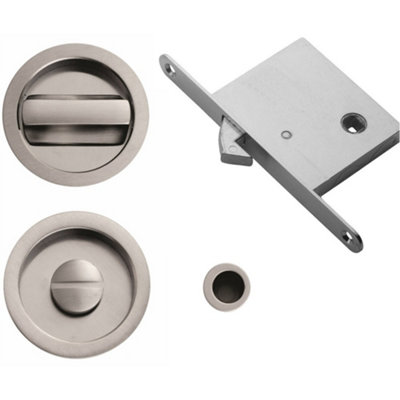 Complete Locking Sliding Pocket Door Pack - Polished Brass - Thumbturn Bathroom