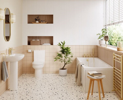 Complete Modern Bathroom Suite with Brushed Brass Fittings including 1700mm Bath, Front Panel ...