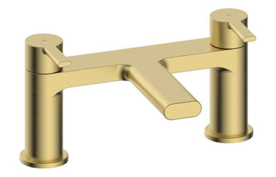 Complete Modern Bathroom Suite with Brushed Brass Fittings including 1700mm Bath, Front Panel, WC, Pedestal Basin and Taps