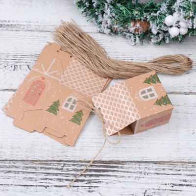 Complete Pack of 10 Kraft Christmas Gift Boxes with Strings and Stickers - 3