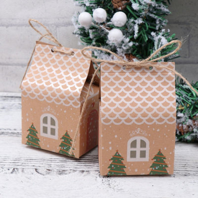 Complete Pack of 10 Kraft Christmas Gift Boxes with Strings and Stickers - 4
