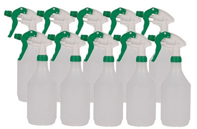Complete Pack Of 10 x 750ml Green Coloured Hand Trigger Spray Bottles for Cleaning