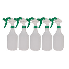 Complete Pack Of 5 x 750ml Green Coloured Hand Trigger Spray Bottles for Cleaning