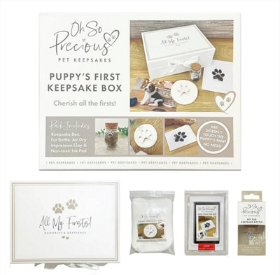 Complete Puppy/Kitten Keepsake Kit - All My Firsts Memory Box, Clay, Glass Fur Bottle, Ink Pad Capture Paw Prints & Fur