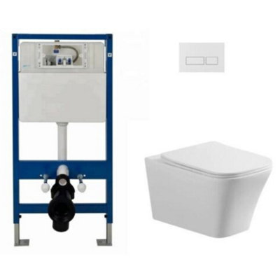 Complete Square Wall Hung Toilet Set, Includes Frame, Soft Close Seat ...