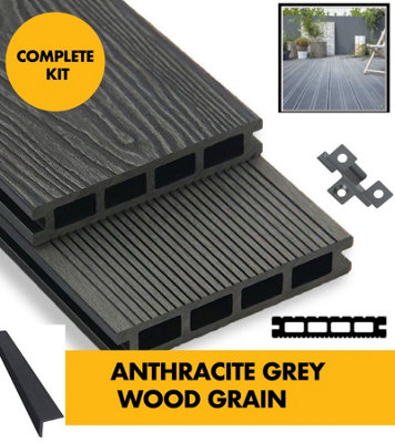 Composite Decking Boards 15 SQM Kit Anthracite Grey - Wood Grain