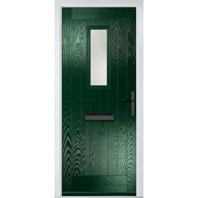 Composite door Sunningdale Green 890mm x 2090mm Open in Left hand Obs Glass 10 Year Guarantee - Free Delivery & Smart Lock