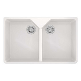 Composite Double Belfast Kitchen Sink In White, Butler Style