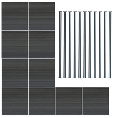 Composite Fence Panels Kit x 10 & Posts x 11 Set - Grey
