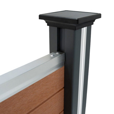 Composite Fence Panels Kit x 4, Angled Piece & Posts x 5 Set - Brown