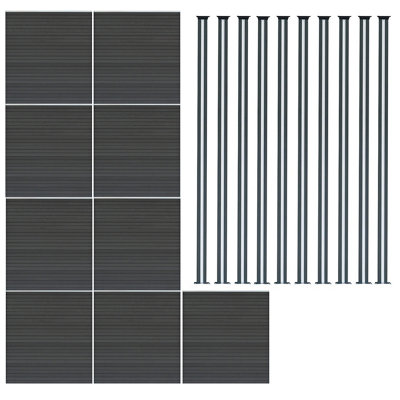 Composite Fence Panels Kit x 9 & Posts x 10 Set - Grey