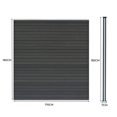 Composite Fence Panels Kit x 9 & Posts x 10 Set - Grey
