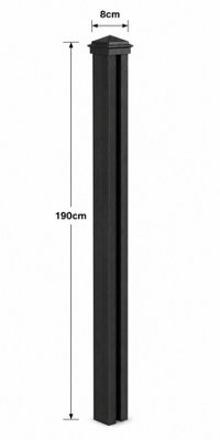 Composite Fence Post 190cm Pack of 4 Black 3 Way Slotted for 20mm ...