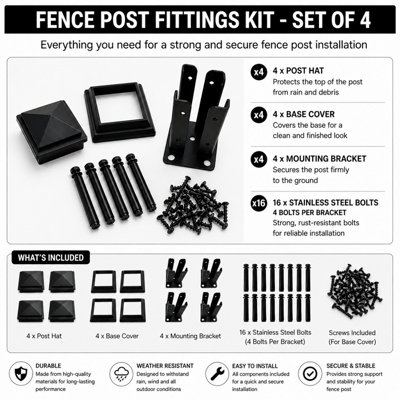 Composite Fence Post Fittings Kit Set of 4 Posts Mounting Brackets ...