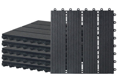 Composite Wood Decking Tiles 12 Pack - Black | DIY at B&Q