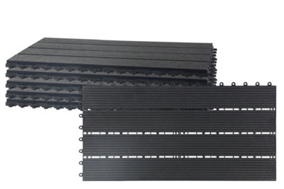 Composite Wood Decking Tiles 6 Pack - Black Rectangle