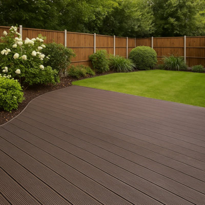 Composite WPC Decking Boards Embossed Woodgrain Plastic Kit Including 2 9mts Long 12 Square Meters Brown
