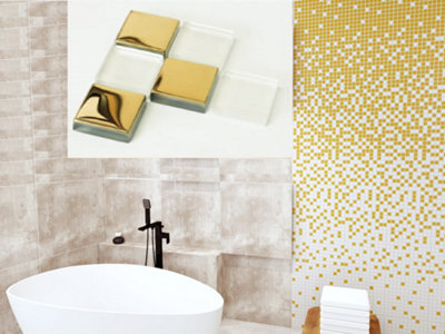 Composition of 8 glass mosaic plates for bathroom or kitchen indoors 300mm x 300mm - Gold Fog