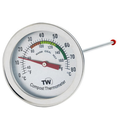 Compost Thermometer Stainless Steel Dial Thermometer 50 mm Diameter C&F, 295mm Temperature Probe