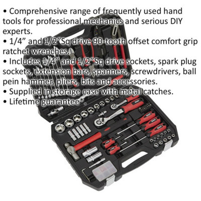 Comprehensive 100 Piece Mechanic Tool Kit with Ratchet Set Sockets and Pliers