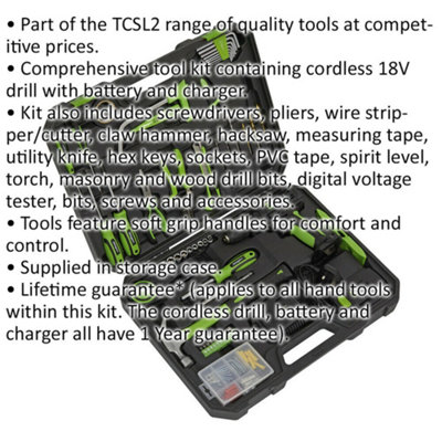 Comprehensive 101pc Premium Tool Kit with Cordless Drill and Accessories