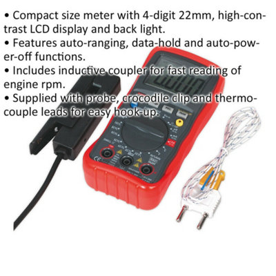Comprehensive 13 Function Digital Automotive Analyzer with Inductive Coupler and LCD Display