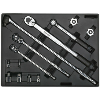 Comprehensive 13-Piece Ratchet Torque Wrench and Socket Set with Tool Tray