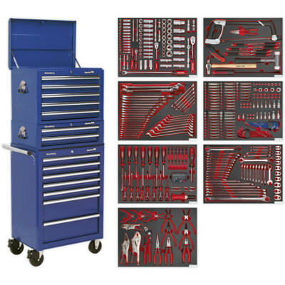 Comprehensive 14 Drawer Tool Chest and 446 Piece Tool Kit Bundle in Blue