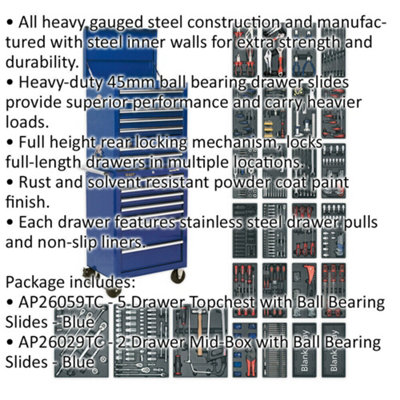 Comprehensive 14 Drawer Tool Chest Bundle - 1179 Piece Professional Tool Kit in Blue