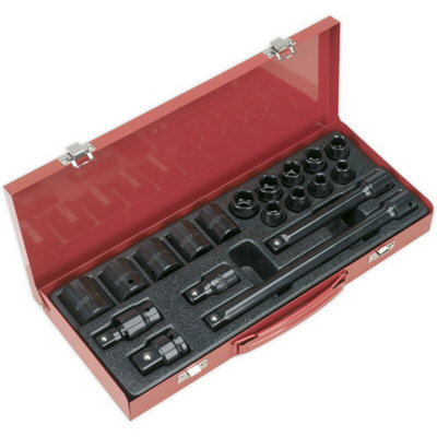 Comprehensive 19 Piece Impact Socket Set with Extensions and Adaptor