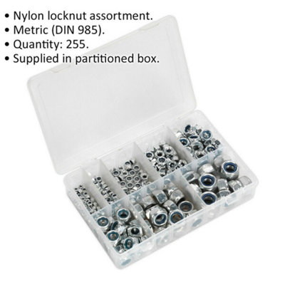Comprehensive 255 Piece Nylon Locknut Set - M4 to M16 in Partitioned ...