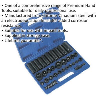 Comprehensive 32 Piece Impact Socket Set with Storage Case - 3/8" & 1/2" Drive Sockets