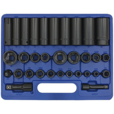 Comprehensive 32 Piece Impact Socket Set with Storage Case - 3/8" & 1/2" Drive Sockets