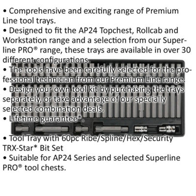 Comprehensive 60pc TRX-Star Hex Ribe Spline Bit Set with Tool Tray for Professionals