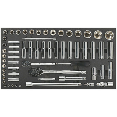 Comprehensive 62 Piece Socket Set with Tool Tray for All Your DIY Needs